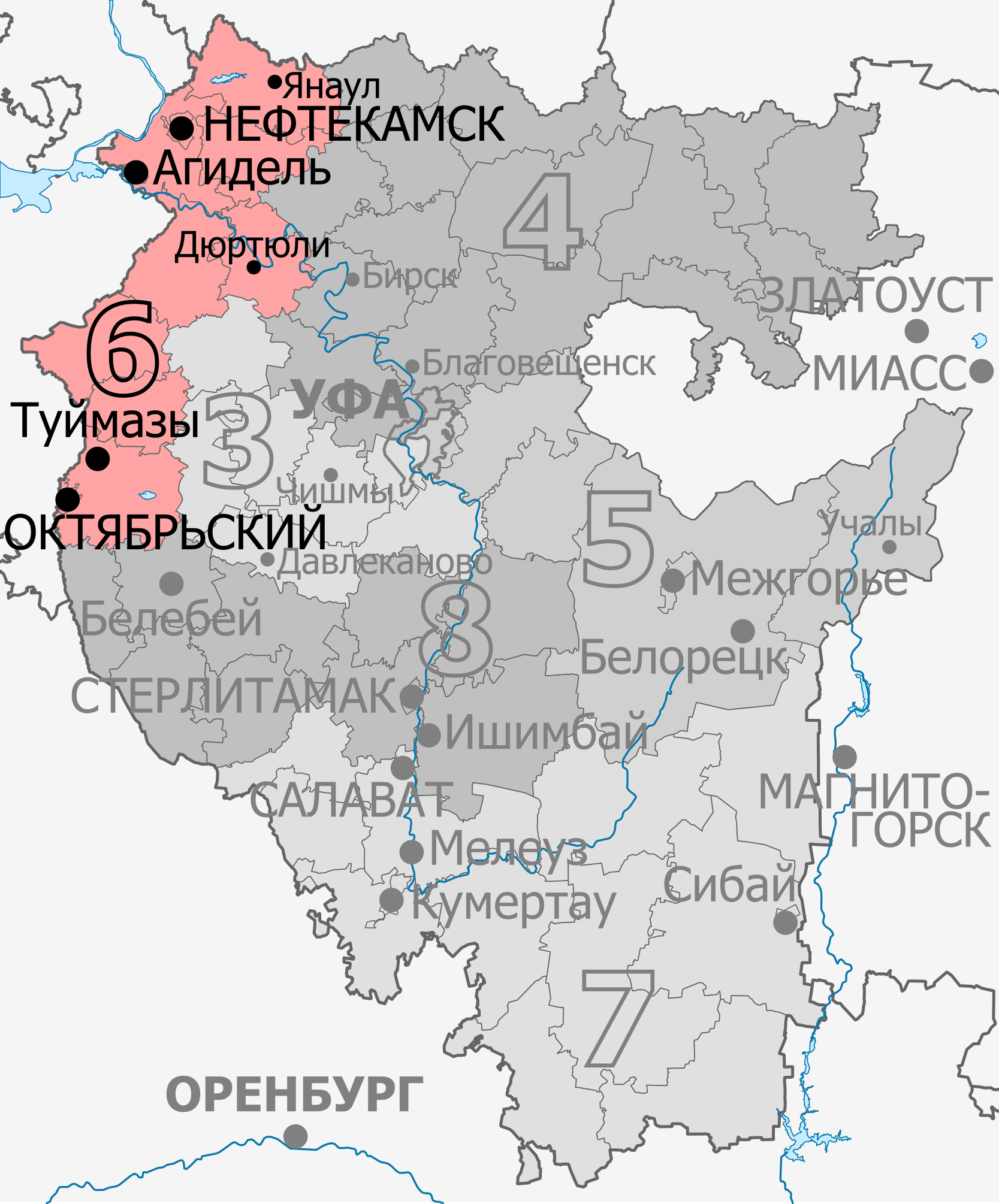 Карта Нефтекамского одномандатного избирательного округа №6